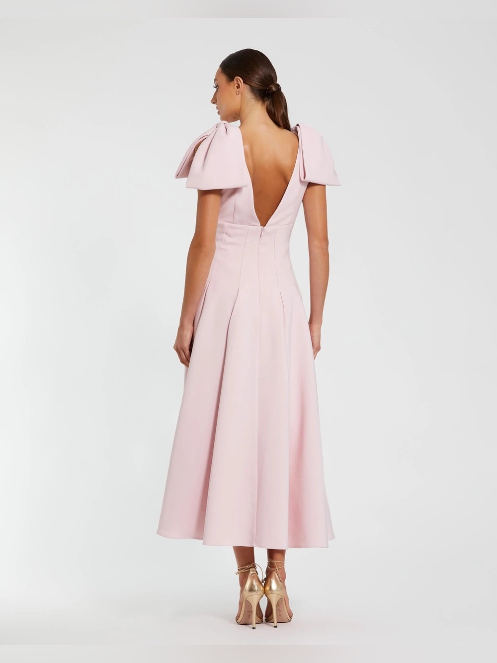 MAC DUGGAL
Pink Crepe A Line Midi Dress With Bow Straps Size 12 - Picture 7 of 7
